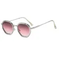 Lunettes de soleil hexagonales en métal avec verres dégradés roses pour hommes et style. - C4 Monture Argent Transparent Doubles Verres Rose