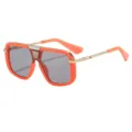 Gafas de sol hombre oversize cuadradas, montura retro naranja elegante con patillas doradas. - C3 Marco Naranja Lente Gris Claro