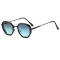 Lunettes de soleil polygonales en métal pour hommes avec verres dégradés bleus, tendance. - C5 Monture Noire Verres Gris Bleu