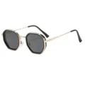 Lunettes de Soleil Homme Femme Metal Polygone Steampunk Vintage Designer Lunette UV400 - C6 Monture Noir Or Verres Gris Plein
