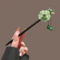 Chinese style green flower wooden hairpin antique Hanfu hair stick elegant daily headwear - Celadon Pear Blossom Jade Pendant Wooden Hairpin