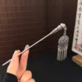 Traditional Chinese vintage silver hairpin with hanging tassels and lovely hair fork. - Ethnic Style Tassel Hair Stick / Silver