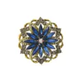 Vintage gold tone blue crystal flower brooch elegant rhinestone clothing coat pin accessory woman - Blue Gray Faceted Style (XD824264-4)