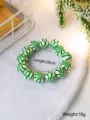 Green and white swirl wooden bead bracelet detail, 20cm length stylish hand accessory. - Spiral Pattern (SG356-5)
