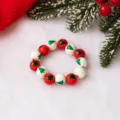 Christmas wooden bead bracelet with cute tree pattern red and white holiday jewelry gift. - Snowflake Pattern (SG356-7)