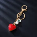 Rhinestone strawberry metal keychain cute car bag pendant sparkling fashion accessory charm gift - Strawberry Style