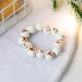 Christmas wooden bead bracelet with cute festive patterns like Santa and snowman, cozy style. - Christmas Element Pattern (SG356-8) / White