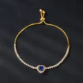 Κομψό χρυσό ρυθμιζόμενο βραχιόλι με καρδιά μπλε πέτρα και λαμπερά στρας για γυναίκες. - SL280-8 / Χρυσό Καρδιά Μπλε Ζαφείρι