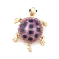 Exquisite gold-tone turtle brooch with purple enamel shell and sparkling pink crystal stones. - Purple