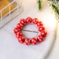 Red wooden bead bracelet with white snowflake pattern, festive Christmas wrist jewelry decor. - Snowflake Pattern (SG356-2)