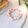 White wooden bead bracelet with red snowflake print, festive style fashion jewelry accessory for women. - Red Snowflake Pattern (SG356-3)