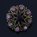 Vintage alloy purple rhinestone round brooch antique bronze brooch clothing accessories pin - Antique Gold Purple Rhinestone