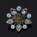 Vintage alloy rhinestone flower brooch pin elegant metallic crystal lapel jewelry accessor - Antique Gold Green Rhinestone