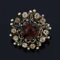 Vintage rhinestone flower brooch antique gold tone alloy crystal dress pin jewelry accessory - Antique Gold Coffee Rhinestone
