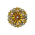Detailed close-up shot of the vintage gold-tone rhinestone flower brooch with sparkling crystals. - Yellow Orange Style (XD824264-2)