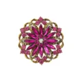 Close up of vintage pink rhinestone flower brooch detail, elegant crystal lapel pin accessory. - Pink Style (XD824264-3)