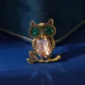 Vintage owl brooch pin with green crystal eyes and champagne rhinestone body for women fashion. - Champagne Owl Style (2022)