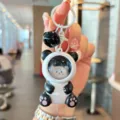 Cute panda astronaut keychain night light bag pendant creative cartoon key chain gift for kids - White Bear