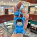 Creative cute bear keychain pendant detail shot, showing blue liquid floating bear charm. - Blue Bear