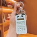 Cute cartoon panda calculator keychain, mint green silicone mini calculator with key ring. - Blue