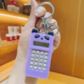 Cute purple panda mini calculator keychain portable electronic bag charm keyring gift - Purple