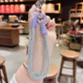 Correa de muñeca de estrás para teléfono cordón cadena de cristal brillante accesorio - Tarjeta Transparente / Púrpura