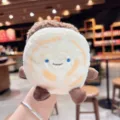 Cute food plush keychain, soft stuffed roujiamo bag pendant, adorable cartoon backpack charm accessory. - Roujiamo Style / Brown