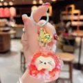 Cute liquid quicksand glitter dumpling keychain bag pendant adorable toy accessory charm for keys - Red
