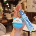 Cute cartoon dog LED keychain luminous bag pendant sweet style blue strap accessory gift - Blue
