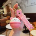 Cute cartoon puppy LED keychain nightlight with pink silicone strap bag pendant gift item - Pink