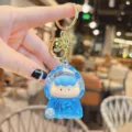 Cute blue liquid floating keychain with glitter charms, stylish bag pendant and chic keyring. - Glitter Blue