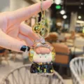 Cute quicksand liquid keychain doll bag pendant trendy cartoon charm accessory for daily style - Glitter Black