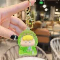 Cute liquid quicksand keychain, green fruit doll bag charm and cute pendant keyring. - Sparkle Light Green