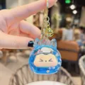Cute liquid quicksand keychain for backpack bag pendant stylish cartoon design gift. - Glitter Blue