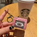 Cute pink retro music cassette tape keychain for stylish bag pendant car key ring gift - Music Walkman - Rose Red