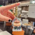 Cute liquid quicksand keychain with glitter sequins and metal ring, detailed accessory. - Beads-Black