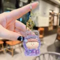Cute purple acrylic quicksand keychain glitter bling cartoon bag pendant cute gift key ring - Purple