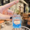 Cute acrylic quicksand keychain pendant bag charm adorable doll key ring gift for women. - Blue