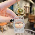 Acrylic quicksand keychain cute cartoon character glitter bag pendant car key ring accessory - White