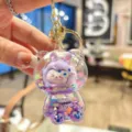 Cute cartoon liquid glitter bear keychain bag pendant trendy charm for women and girls - Purple