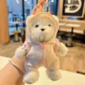Detalle de llavero de peluche de oso blanco esponjoso, lindo colgante de bolso. - Rosa