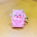 Süßer Treibsand Acryl Glückskatze Schlüsselanhänger rosa flüssige Perlen Taschenanhänger - Perlen-Rosa