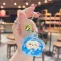 Cute quicksand glitter dumpling keychain bag pendant trendy toy cute charm accessory for keys. - Blue