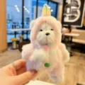 Detalle de llavero de oso de peluche unicornio rosa, adorable accesorio colgante. - Unicornio Rosa