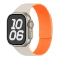 Silikon Uhrenarmband hellgrau Litschi-Muster mit orangefarbener Innenseite fuer Smartwatch - 42/44/45/49/10-11 Gen 46MM Universal / Sternenlicht & Orange