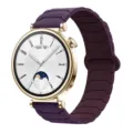 Smartwatch featuring a gold case and purple magnetic silicone strap with classic dial. - New Plum with Berry Purple