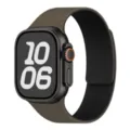 Silikon Magnet Armband kompatibel mit Apple Watch Ultra SE 8 7 6 braun Litchi Muster Band - 42/44/45/49/10-11 Gen 46MM Universal / Olivgrau und Schwarz