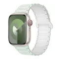 Magnetic silicone watch band replacement strap compatible with Apple Watch series green white - Light Mint & Official White