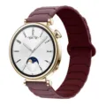Luxury gold smart watch with maroon magnetic silicone strap and elegant white dial. - Smoky Purple and Burgundy