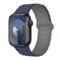 Close-up of blue magnetic silicone watch band, dual-color design, flexible and durable fit detail. - Indigo with Grey